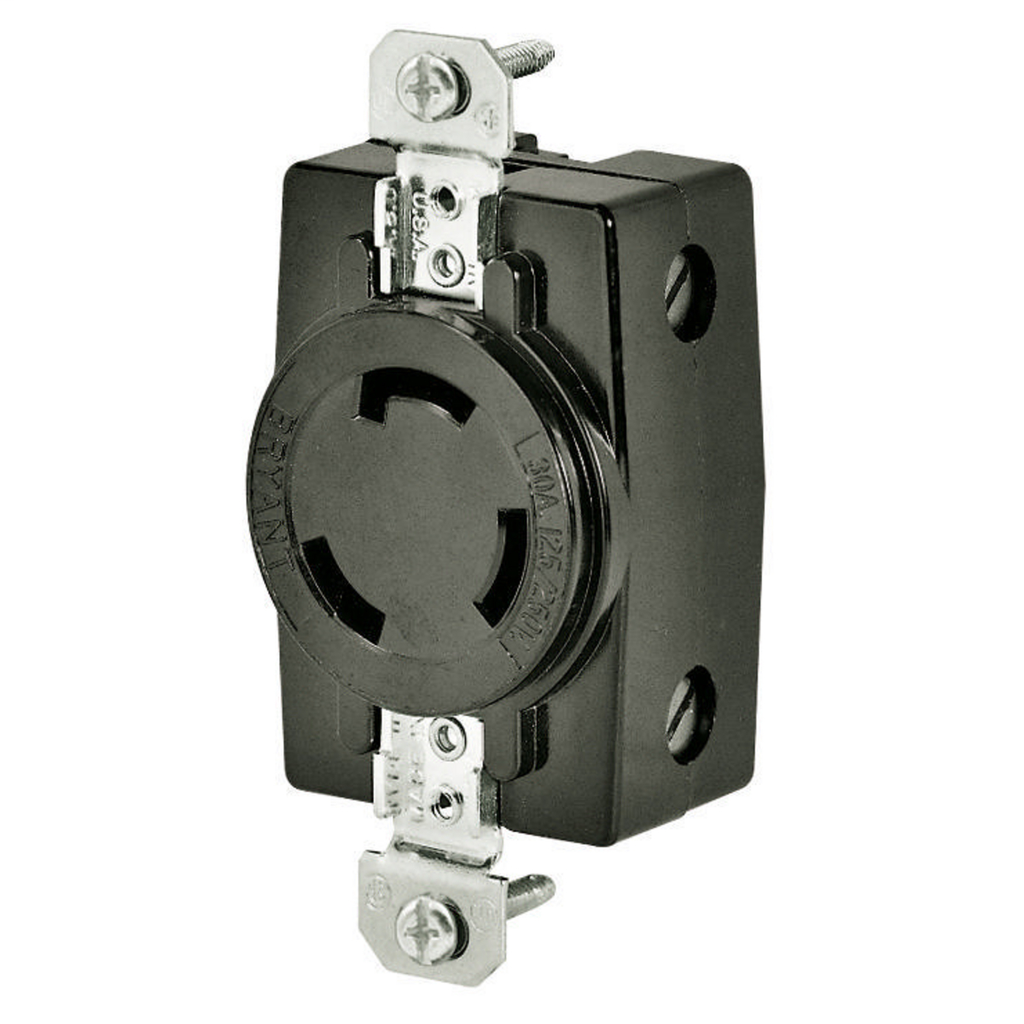 Locking Devices, Locking Devices, Industrial, Flush Receptacle, 30A 250V, 2-Pole 3-Wire Grounding, Non-NEMA, Screw Terminal, Black