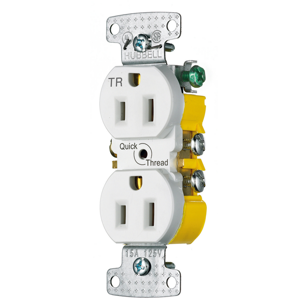 TradeSelect, Straight Blade Devices, Receptacles, Residential Grade, Tamper Resistant Duplex, Quick Thread, 15A 125V, 2-Pole 3-Wire Grounding, 5-15R, White