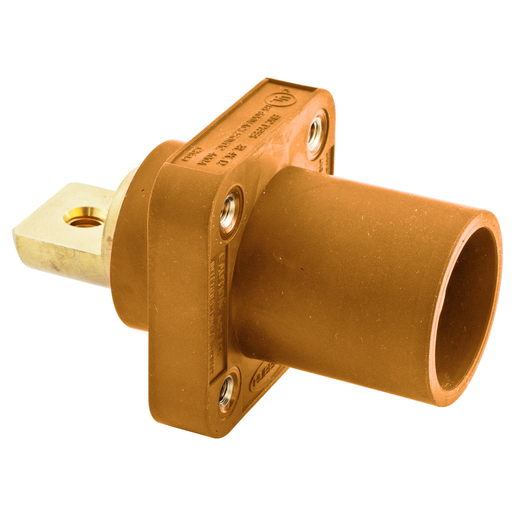Heavy Duty Products, Single Pole Devices, Industrial Grade, Male Bus Receptacle, 300/400A 250V DC/600V AC, Single Conductor, Orange