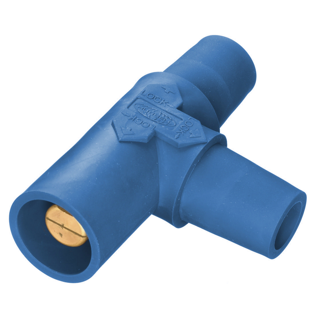 Heavy Duty Products, Single Pole Devices, Industrial Grade, Female-Female-Male, Tapping "Tee", 300/400A 250V DC/600V AC, Single Conductor, Pre-Wired, Blue