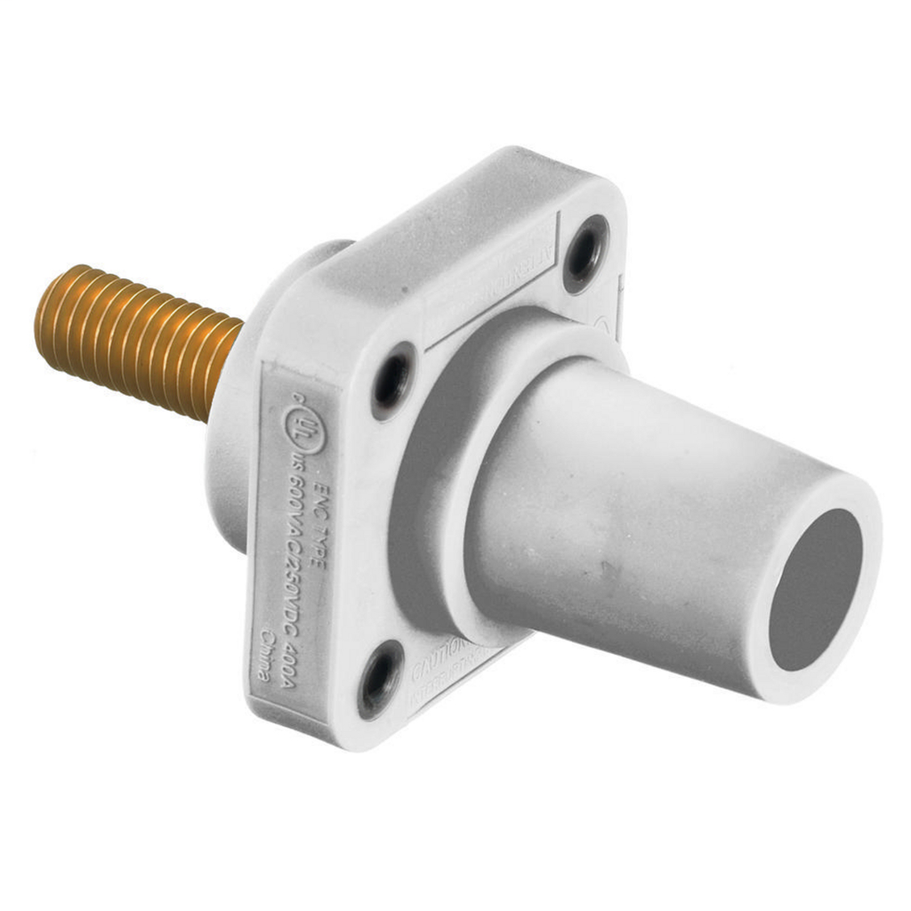 Heavy Duty Products, Single Pole Devices, Industrial Grade, Female Receptacle, 300/400A 250V DC/600V AC, Single Conductor, ThreadedStud, White