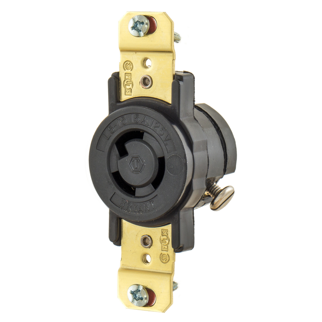 Locking Devices, Locking Devices, Industrial, Flush Receptacle, 15A 125V, 2-Pole 3-Wire Grounding, L5-15R, Screw Terminal, Black