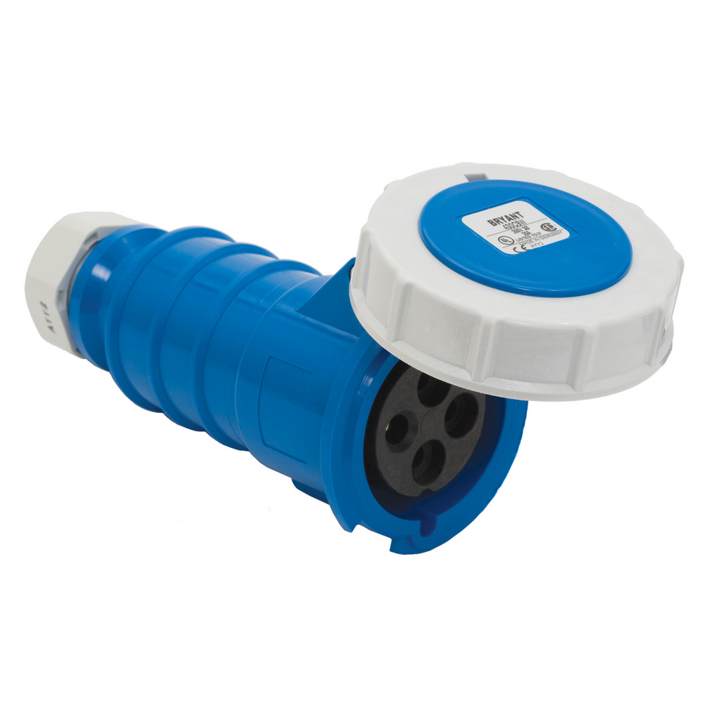 Heavy Duty Products, IEC Pin and Sleeve Devices, Industrial Grade, Female, Connector Body, 20A 250V AC, 2-Pole 3-Wire Grounding, Terminal Screw, Blue, Watertight
