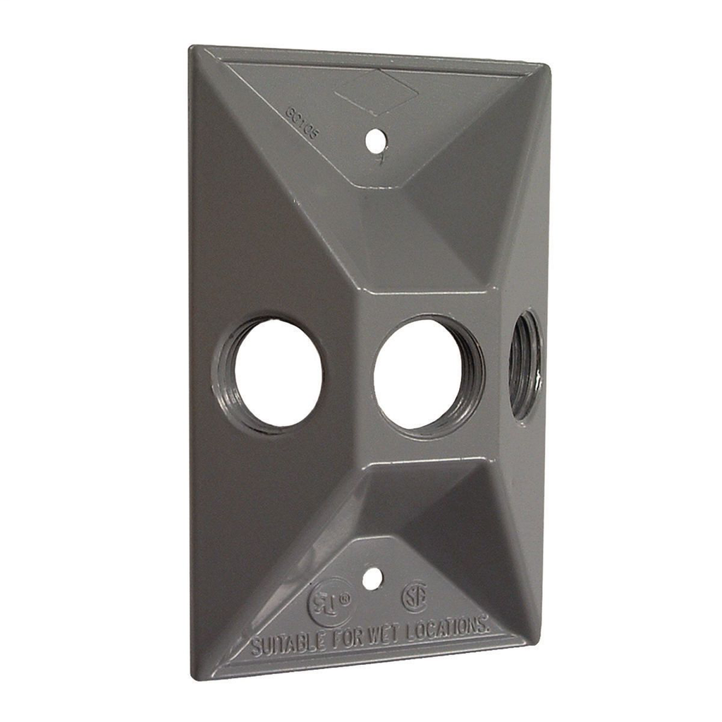 1-Gang Weatherproof Cluster Cover, Three 1/2 in. Threaded Outlets, Gray
