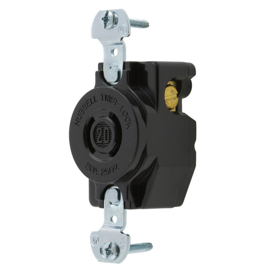 Locking Devices, Industrial, Flush Receptacle, 20A 250V,2-Pole 2-Wire Non-Grounding, L2-20R, Screw Terminal, Gray