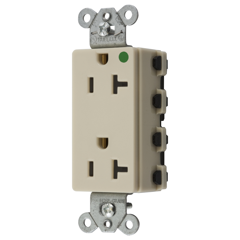 Straight Blade Devices, Receptacles, Decorator Duplex, SNAPConnect 2, Hospital Grade, 20A 125V, 2-Pole 3-Wire Grounding, 5-20R, Ivory