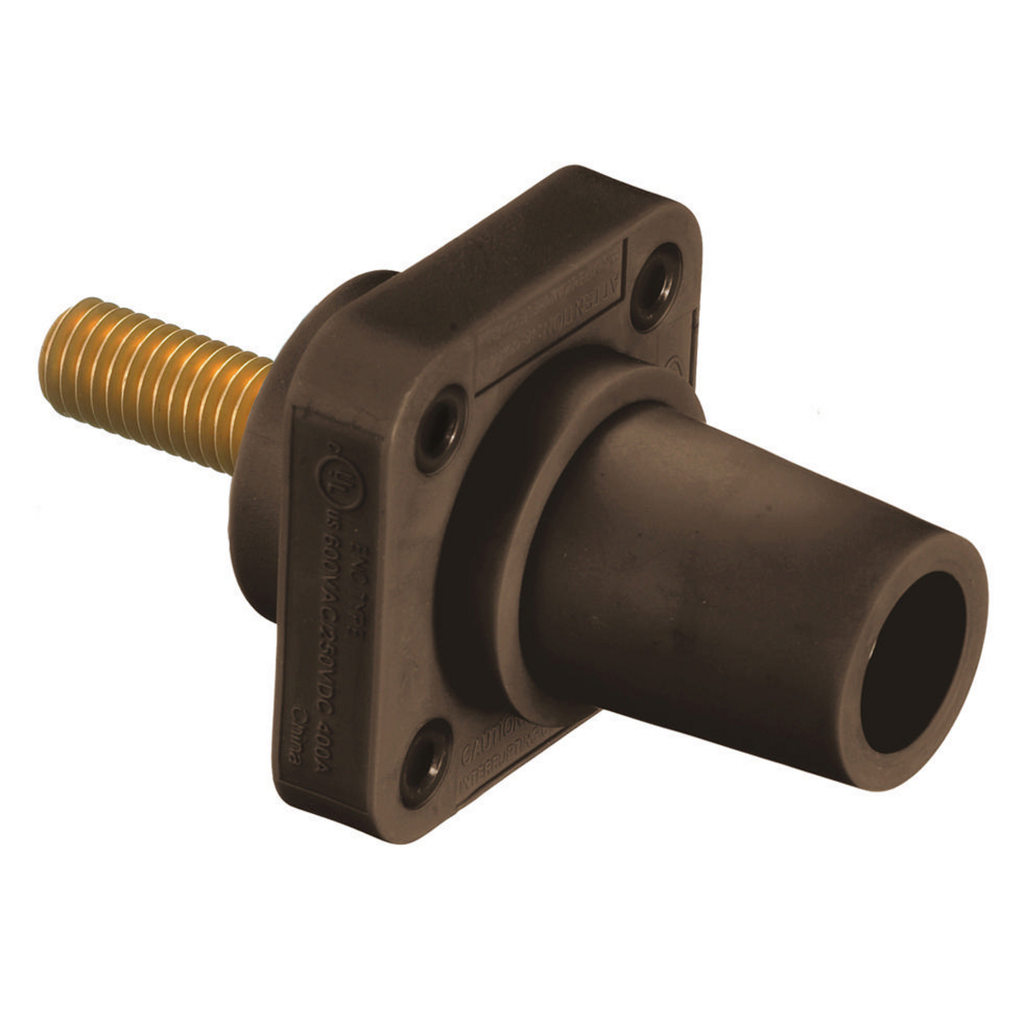 Heavy Duty Products, Single Pole Devices, Industrial Grade, Female Receptacle, 300/400A 250V DC/600V AC, Single Conductor, Threaded Mounting Holes, Stud Termination, Brown