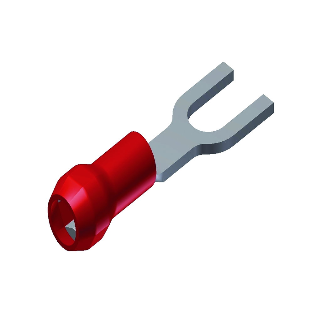 Nylon Insulated Terminal, Fork Tongue, AN 22 - 16, #4 - #6 stud, Red