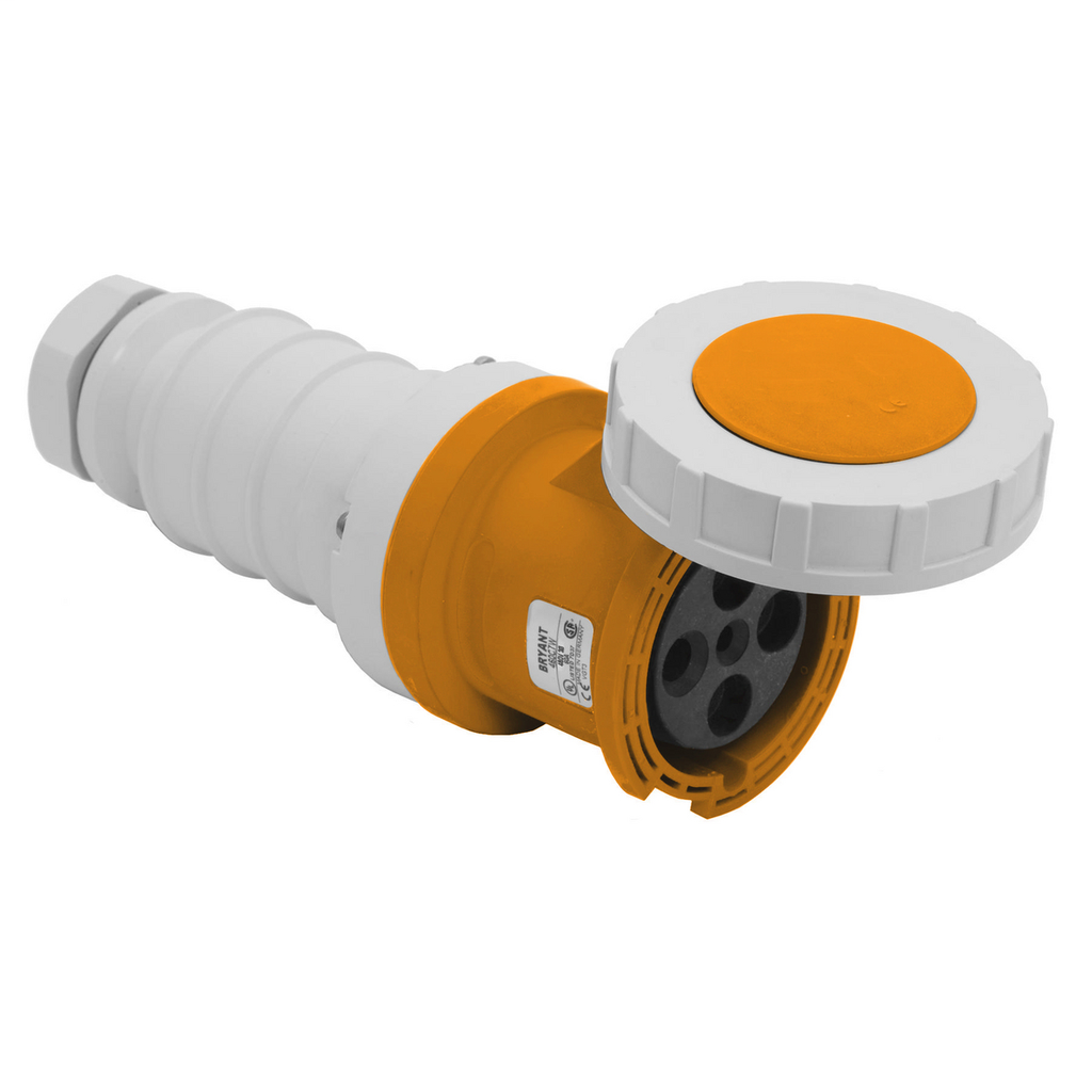 Heavy Duty Products, IEC Pin and Sleeve Devices, Industrial Grade, Female Connector Body, 60A 125/250V, 3-Pole 4-Wire Grounding, Screw Terminals, Orange, Watertight