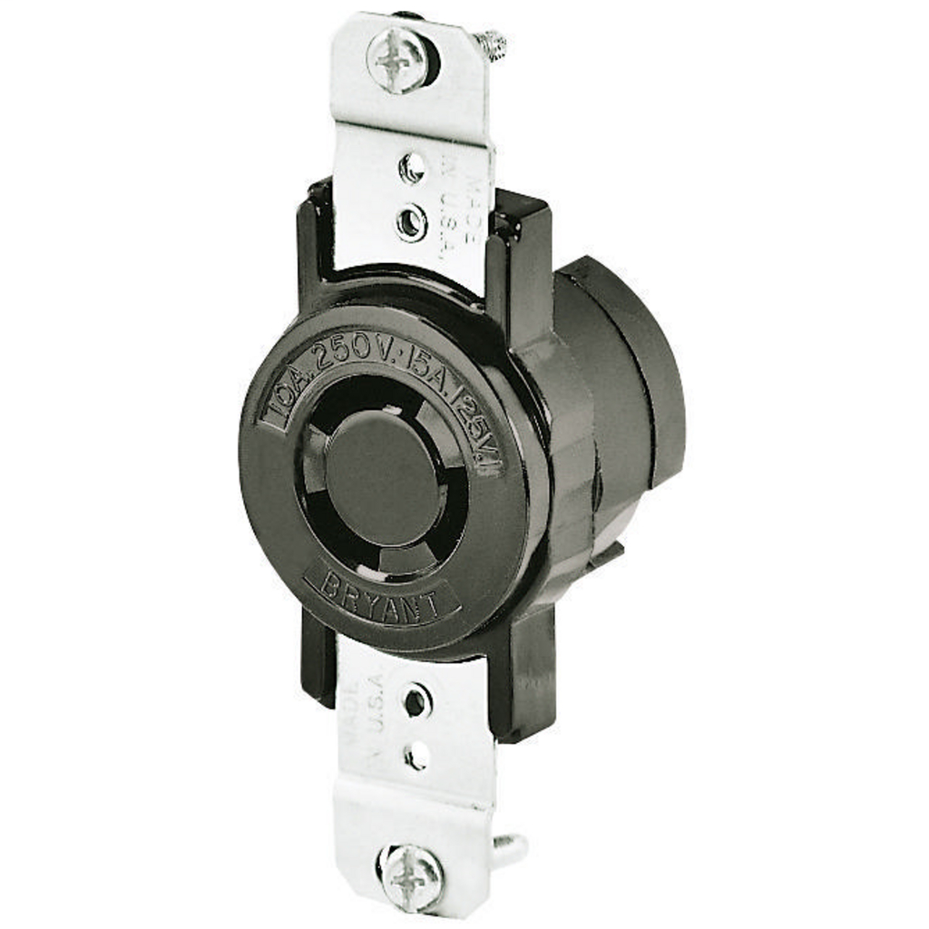 Locking Devices, Industrial, Receptacle, 15A 125V/10A 250V, 3-Pole 3-Wire Non Grounding, Non-NEMA, Screw Terminal, Black
