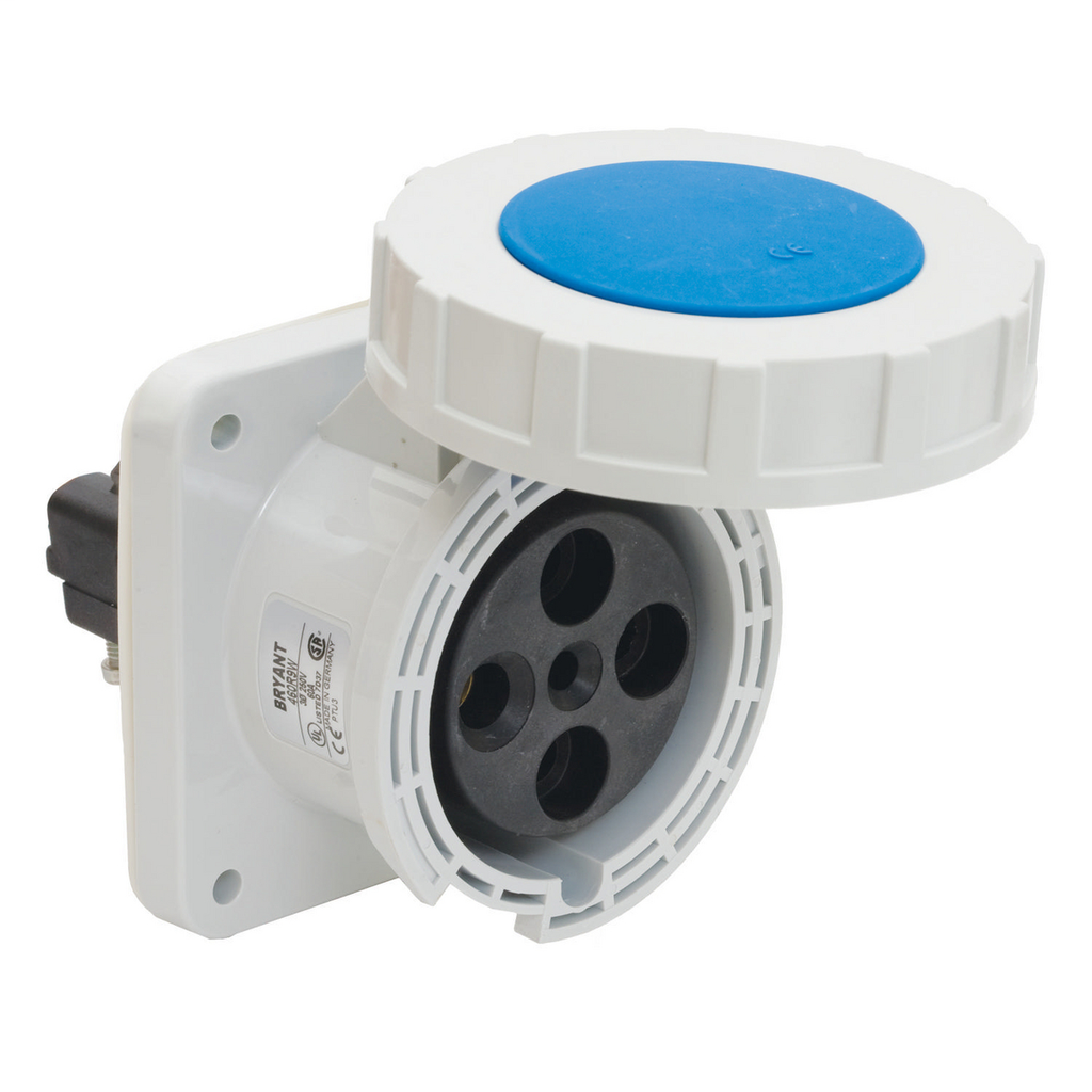 Heavy Duty Products, IEC Pin and Sleeve Devices, Industrial Grade, Female Receptacle, 60A 3-Phase Delta 250V AC, 3-Pole 4-Wire Grounding,Screw Terminals, Blue, Watertight