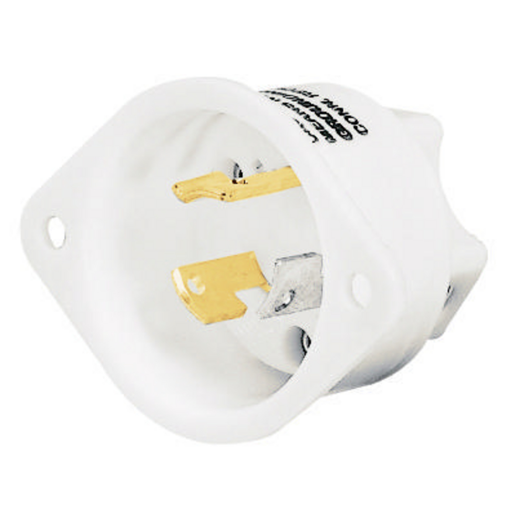 Locking Devices, Industrial, Flanged Inlet, 15A 250V, 2-Pole 3-Wire Grounding, L6-15P, Screw Terminal, White