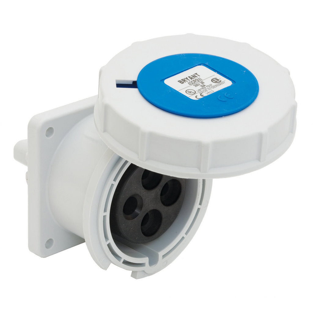 Heavy Duty Products, IEC Pin and Sleeve Devices, Industrial Grade, Female Receptacle, 100A 250V AC, 2-Pole 3-Wire Grounding, Terminal Screw, Blue, Watertight