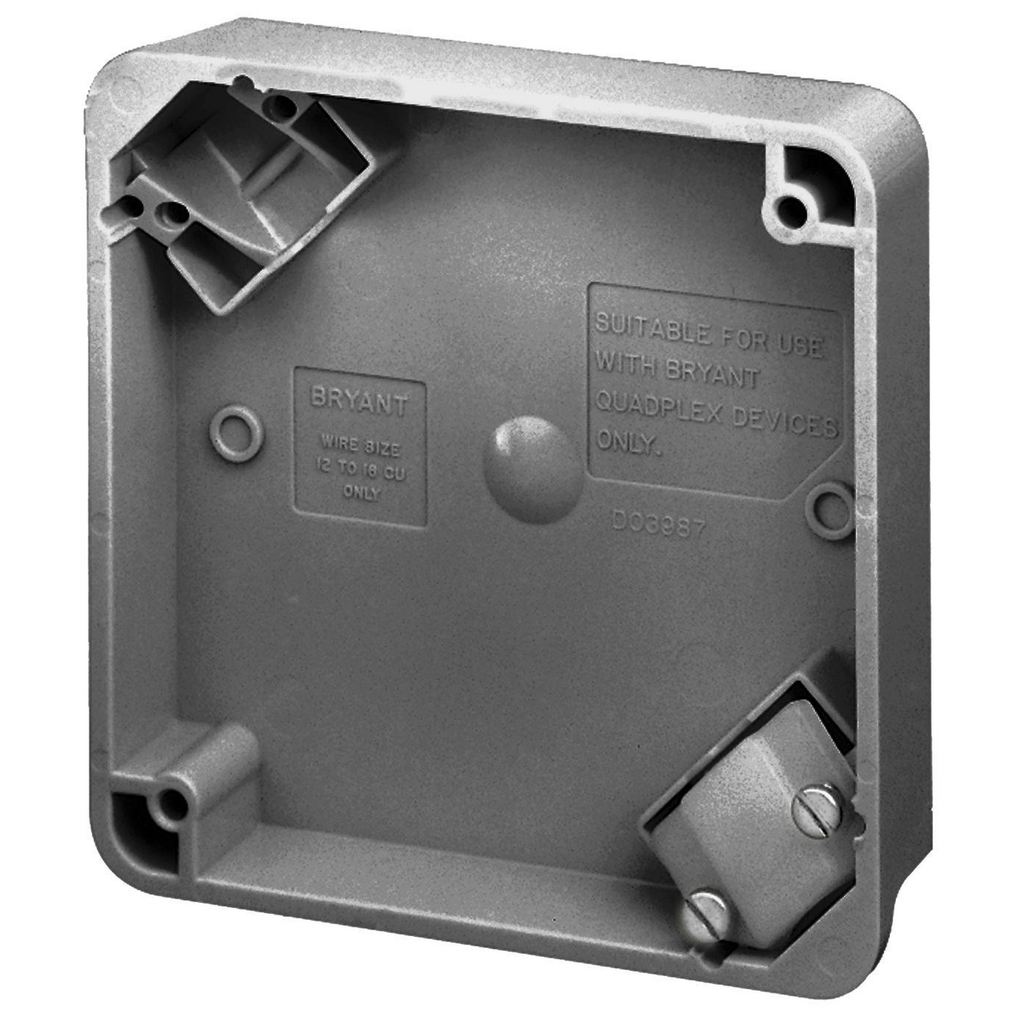 Straight Blade Devices, Accessories, 4" Square Portable Box, Quad Plex Receptacles, Gray, Single Pack