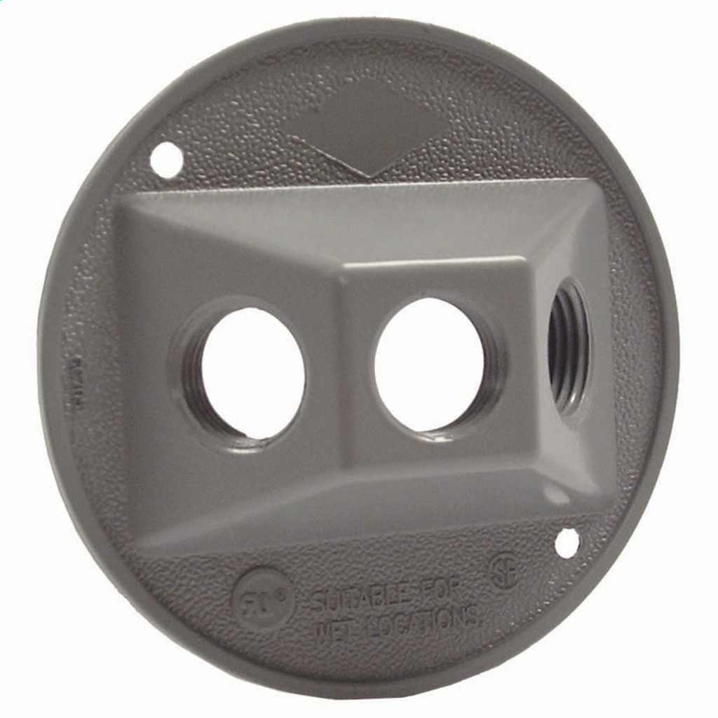 Round Weatherproof Cluster Cover, Three 1/2 in. Threaded Outlets, Gray