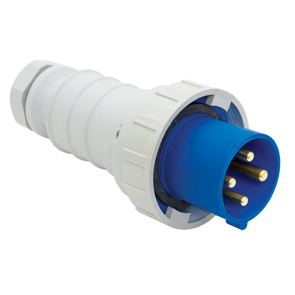 Heavy Duty Products, IEC Pin and Sleeve Devices, Industrial Grade, Male Plug, 20A 3-Phase Wye 120/208V AC, 4-Pole 5-Wire Grounding, Screw Terminals, Blue, Watertight