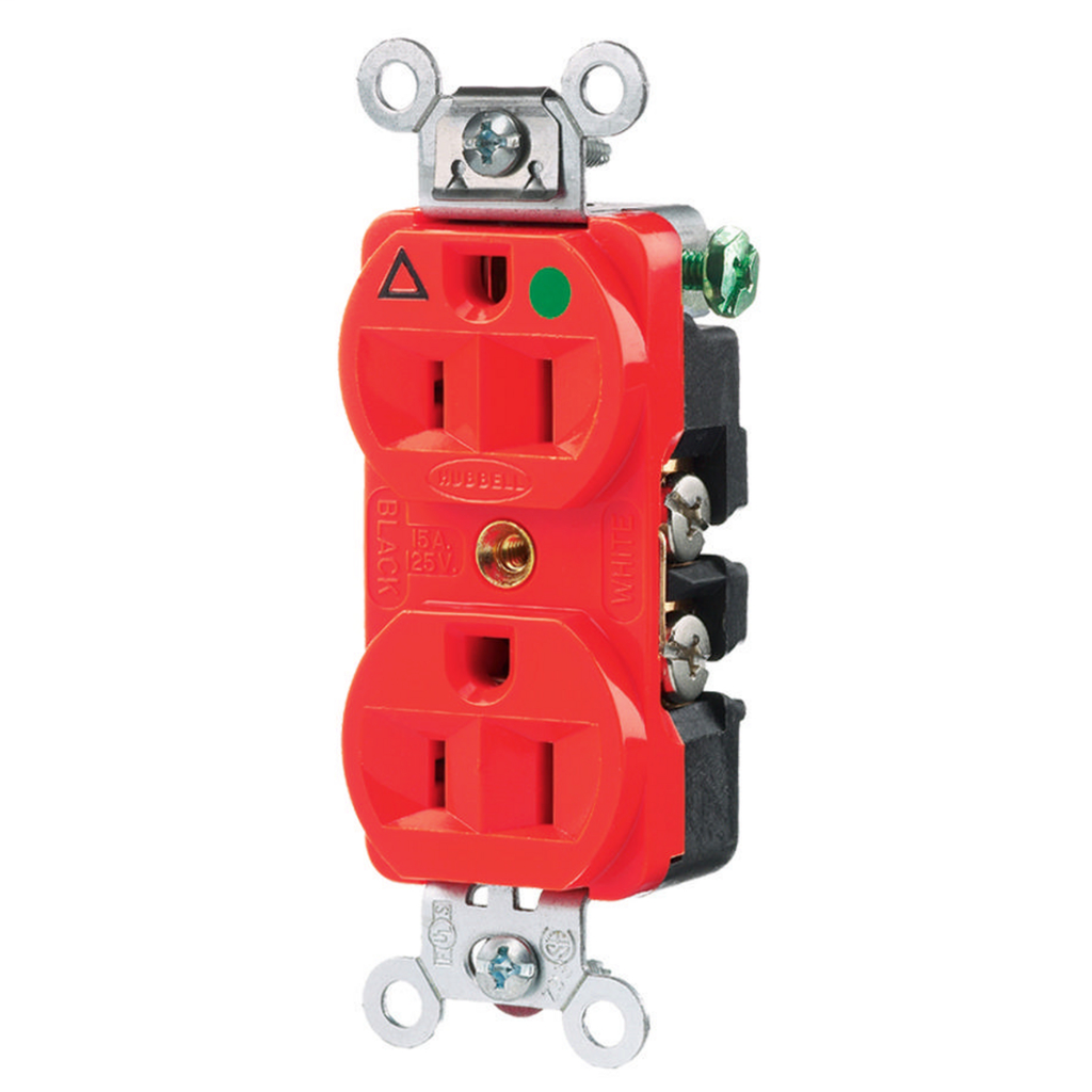Straight Blade Devices, Receptacles, Duplex, Hospital Grade, 2-Pole 3-Wire Grounding, 15A 125V, 5-15R, Red, Single Pack