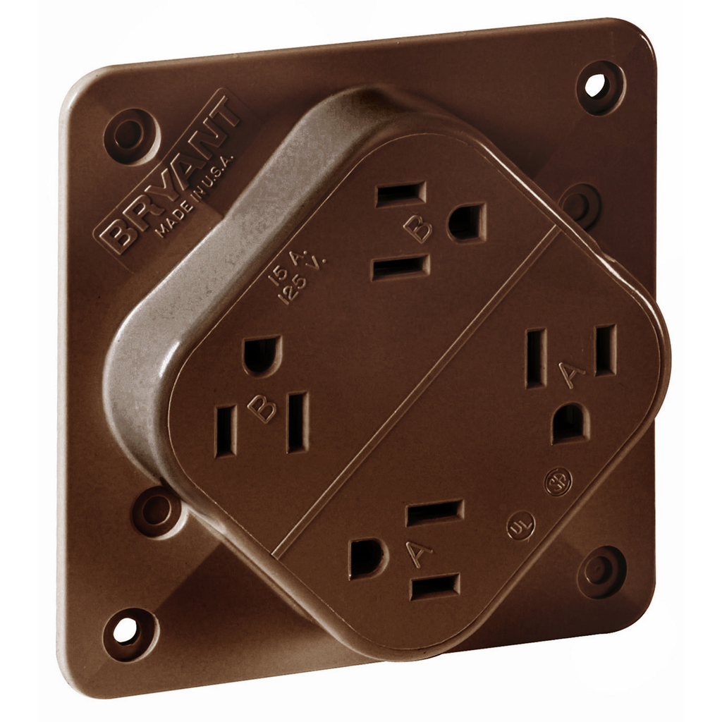 Straight Blade Devices, Receptacles, Quad-PLEX, Commercial/Industrial Grade, 15A 125V, 2-Pole 3-Wire Grounding, 5-15R, Brown, Single Pack
