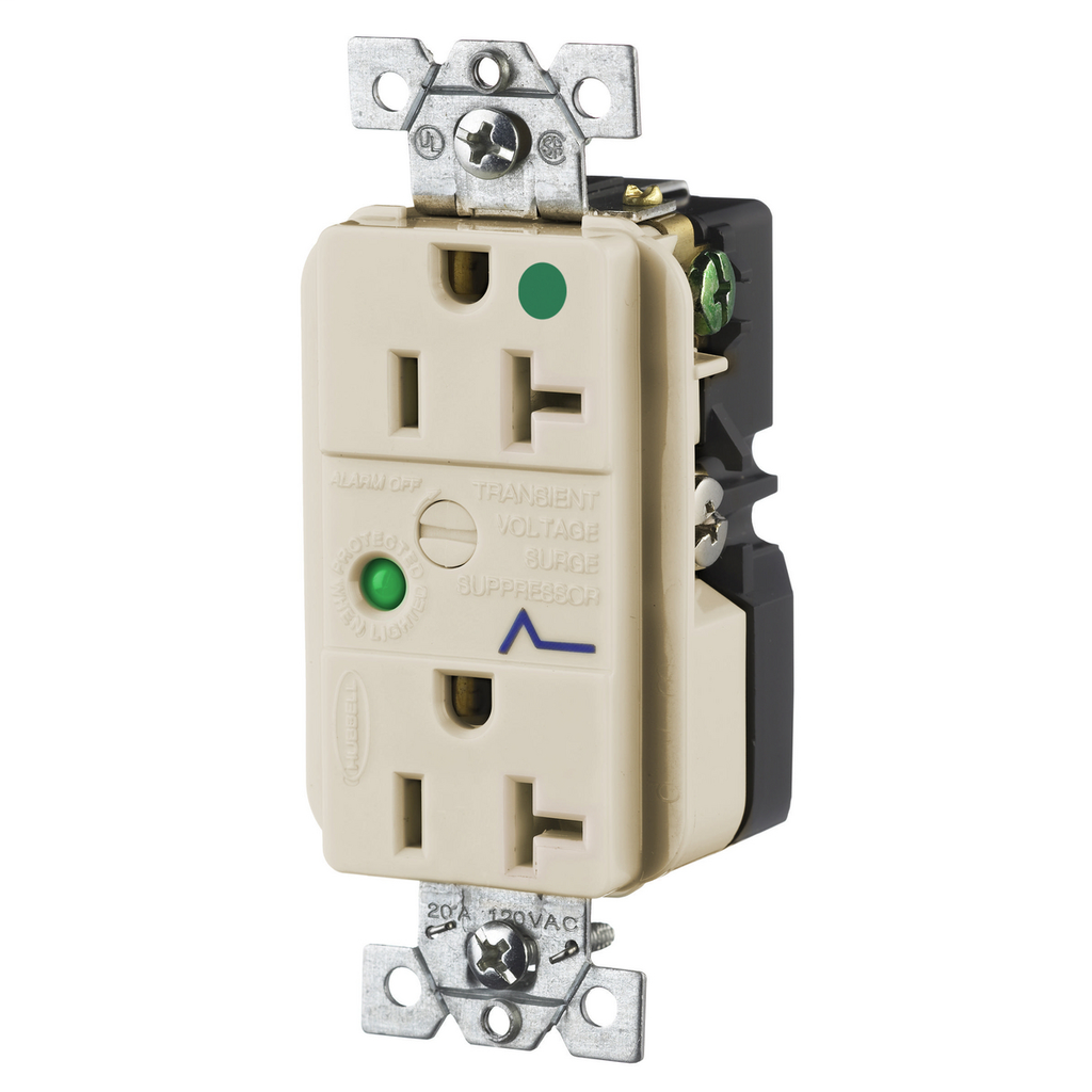 Hospital Grade Surge Suppression Receptacle, Duplex, 20A 125V, 2-Pole 3-Wire Grounding, 5-20R, Almond