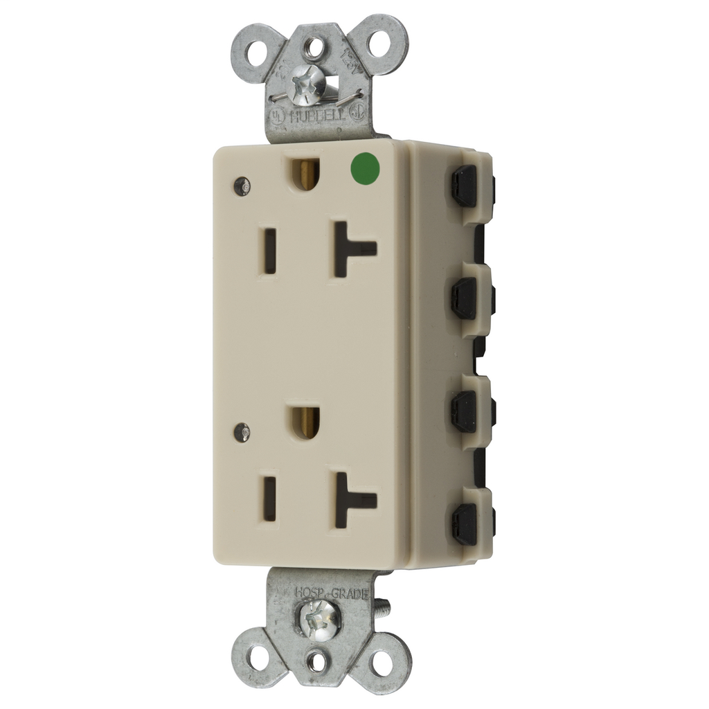 Straight Blade Devices, Receptacles, Decorator Duplex, SNAPConnect 2, LED Indicator, Hospital Grade, 20A 125V, 2-Pole 3-Wire Grounding, 5-20R, Ivory