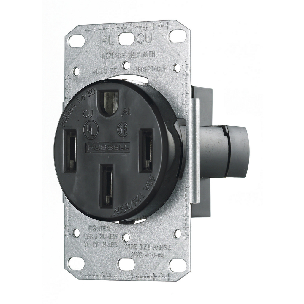TradeSelect, Straight Blade Devices, Residential Grade, Receptacles, Single, 50A 125/250V, 3-Pole 4-Wire Grounding, 14-50R, Flush Mount, Black