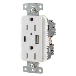 Hubbell USB15AC5W Receptacle DUP 15A 125V 5A 5V USB PORT AC WH