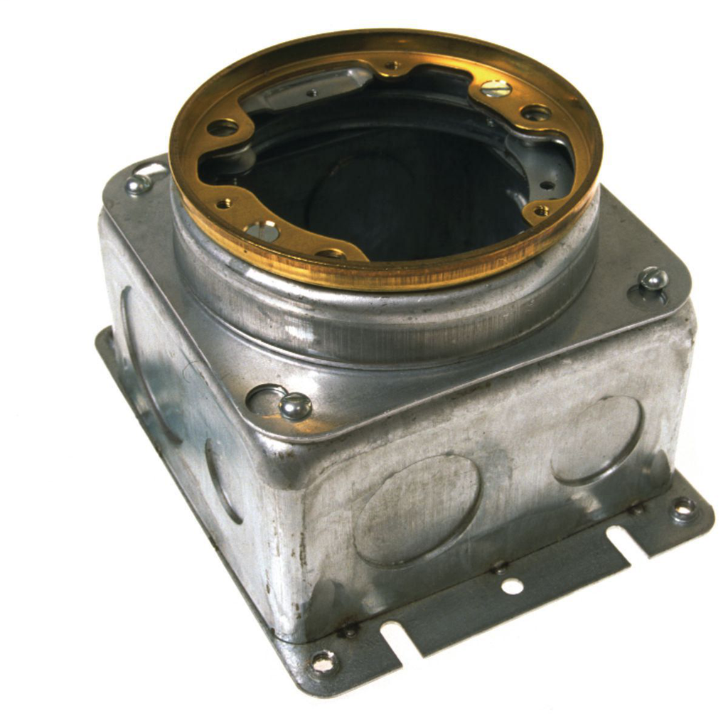 Product image for Raco 6255 4" Round Concrete Floor Box, Stamped Steel Box with 1/2" & 3/4" KO's and Adjustable Height Feature