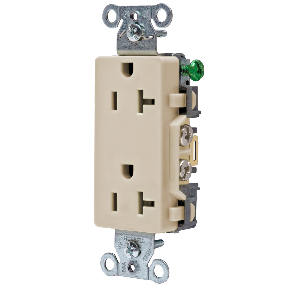 Product image for Hubbell DR20ALDECO Receptacle, COMM GRD, 20A 125V, 5-20R, AL