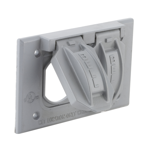 Product image for Bell 5094-0 1-Gang Gray Powder Coated Metallic Horizontal Box Mount Flip Duplex Receptacle Weatherproof Box Cover