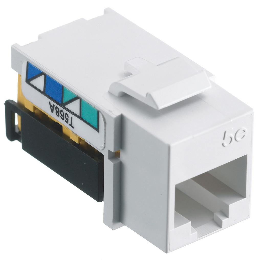 Product image for Hubbell NSJ5EW25 8-Position White T568A/T568B Category 5E Modular Keystone Jack
