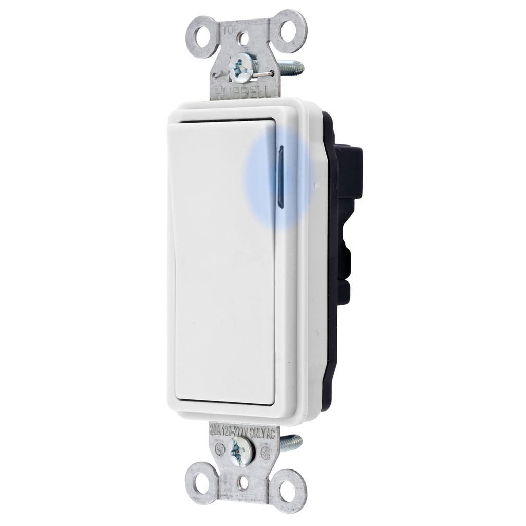 Product image for Hubbell SNAP2103ILWNA SWITCH, SNAP, DEC3W, IL, 15A120/277, WH, NA