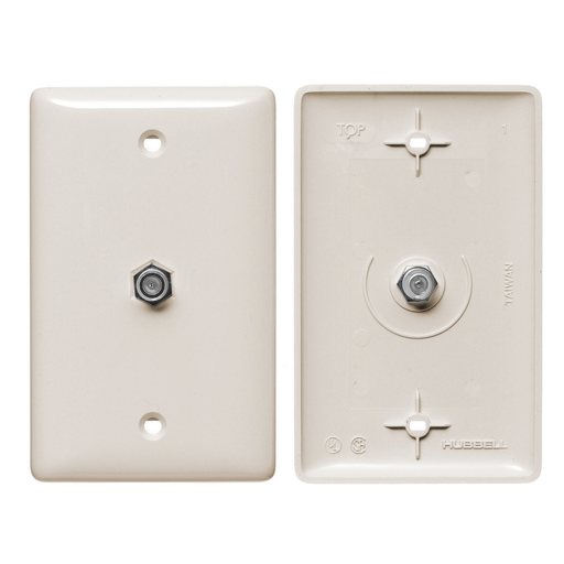 Product image for Hubbell Wiring Devices NS751LA Light Almond Mid-Size Wall Plate with F-Connector