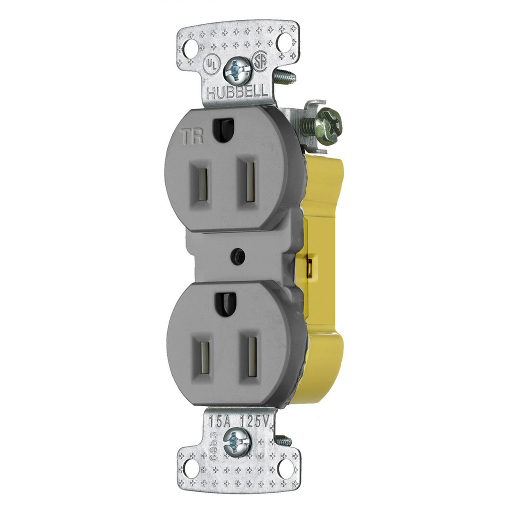 TradeSelect, Straight Blade, Duplex Receptacle, Tamper Resistant, Push Terminals, 15A 125V, 2-Pole 3-Wire Grounding, 5-15R, Gray