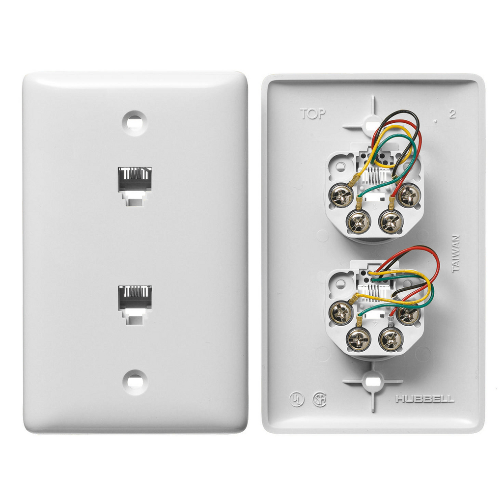 Product image for Hubbell Wiring Devices NS742W 1-Gang White Thermoplastic Standard 2-RJ11 Molded-In Data Communication Plate