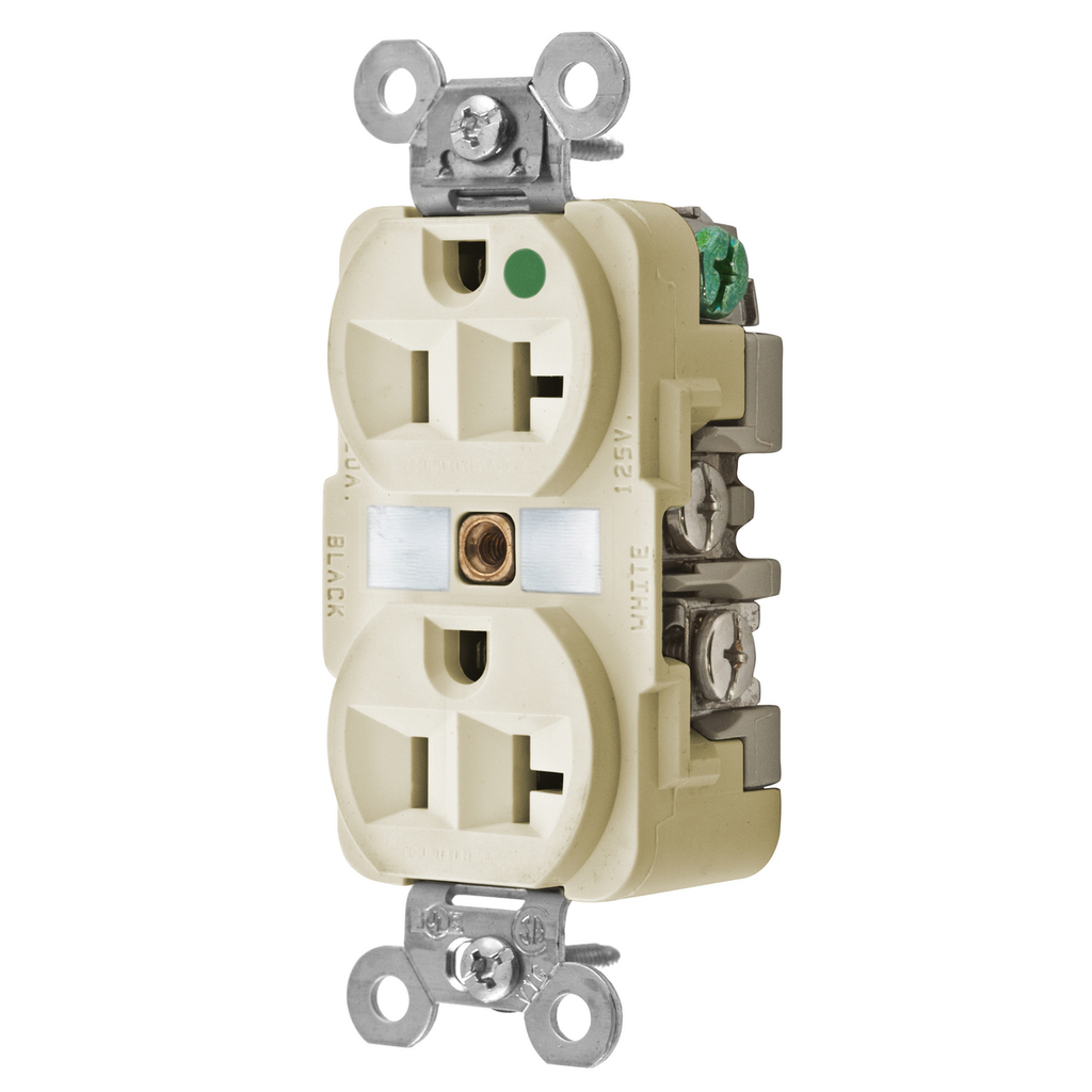 Hubbell HBL8300I 20A 125V Hospital Grade Duplex Receptacle, 5-20R, Ivory