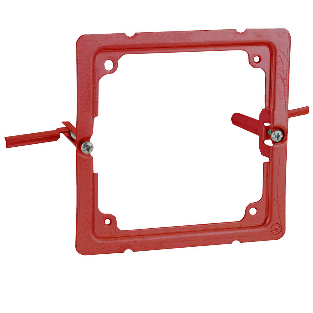 Life Safety Steel Wall Box Mounting Brackets Old Work, 4 in. Sq. Box Mounting of Life Safety Support, Painted Red