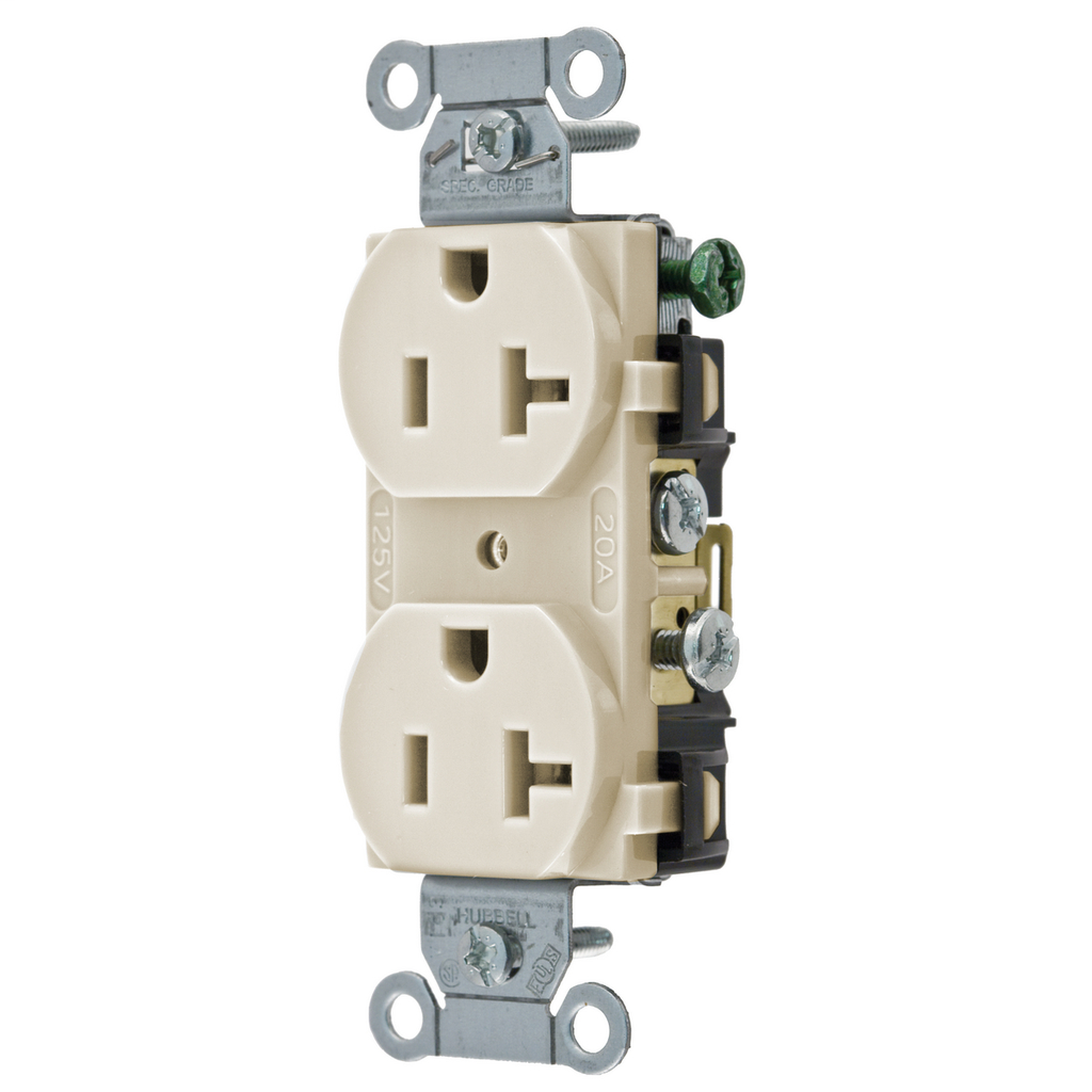 Product image for Hubbell CR20AL 20 Amp 125 Volt 2-Pole 3-Wire NEMA 5-20R Almond Straight Blade Duplex Receptacle