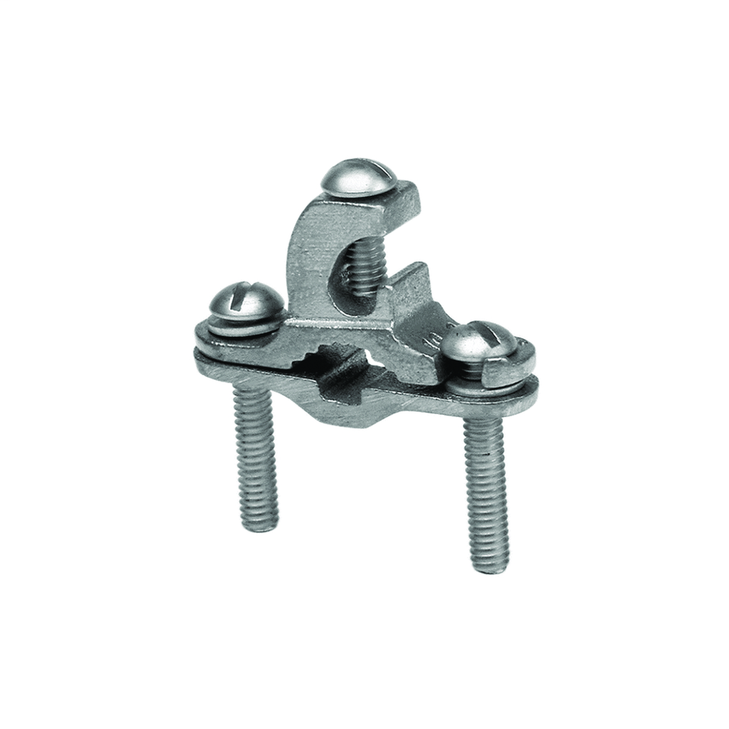 Cast Bronze Ground Clamp w/Lay-in Feature, 1/2"-1" Water Pipe, #4-#6 Rebar, 3/8"-1" Ground Rod(Main), #10 Sol-#2 Str Ground, Silicon Bronze H/W