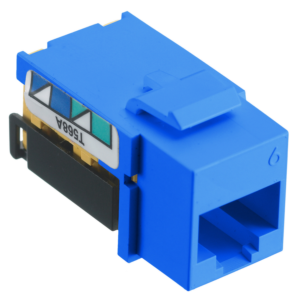 Product image for Hubbell NSJ6B25 JACK, NSJ, CAT6, 8POS, UNI, A/B, BL, 25PK