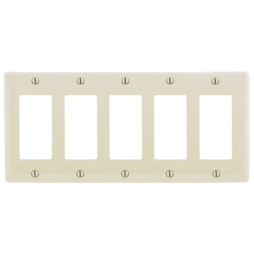 Wallplates and Box Covers, Wallplate, Nylon, 5-Gang, 5) Decorator, Light Almond