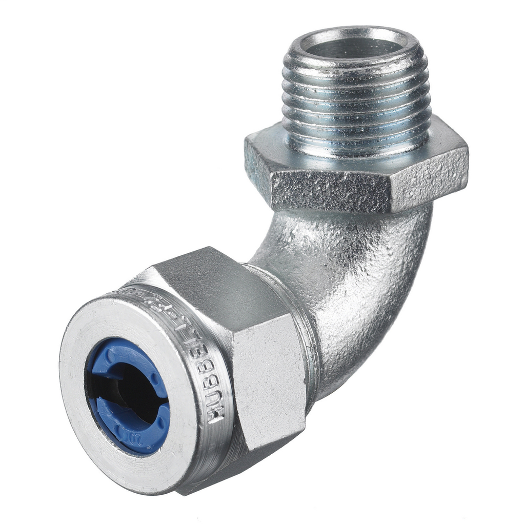 Cord Connectors, 90 Degree Male, .38"- .50" (9.7- 12.7), Zinc Plated Steel