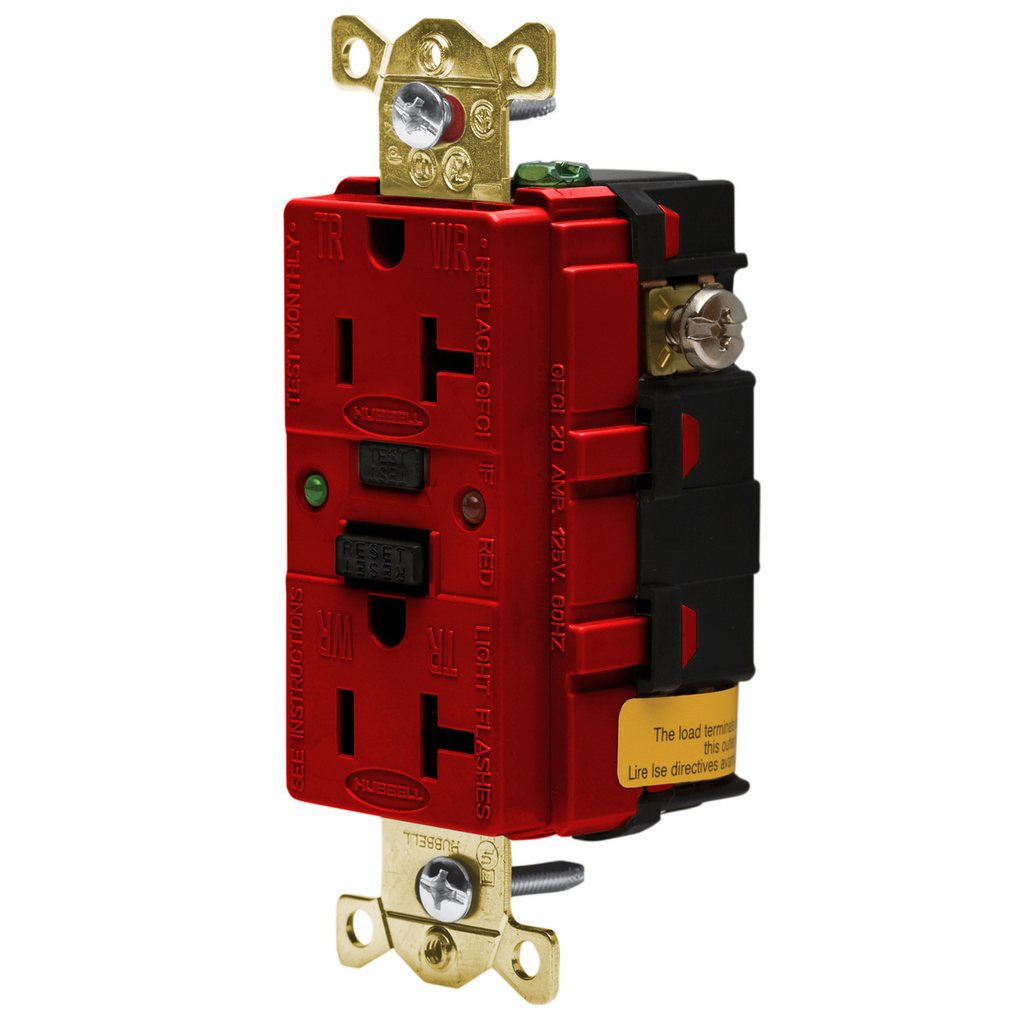 Hubbell GFR5362SGR20A/125V INDL. TAMPER ST GFCI, RED Product image for Hubbell GFR5362SGR20A/125V INDL. TAMPER ST GFCI, RED
