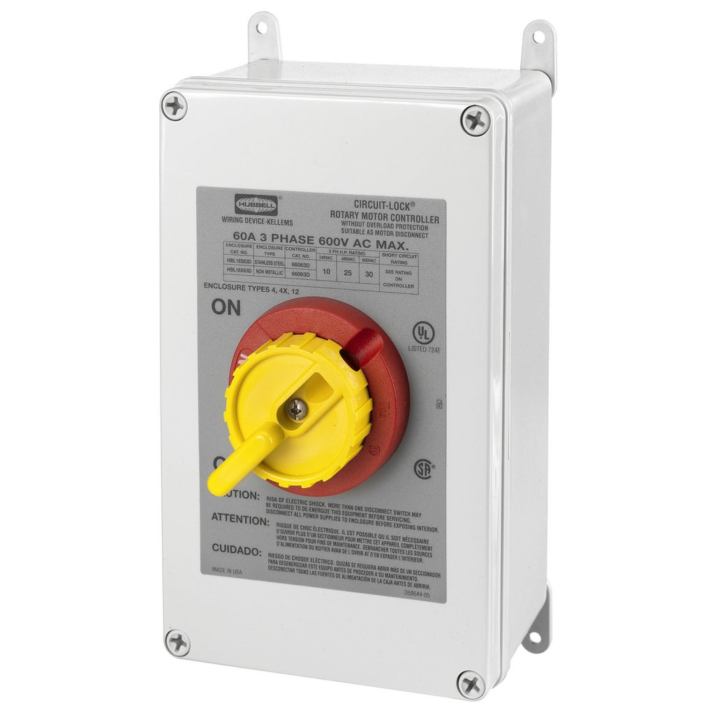 60A 600V 3P Rotary Disconnect Switch 4X Plastic Enclosure