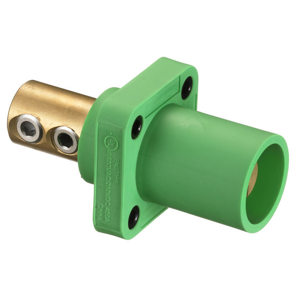 400 Amp Set Screw Type Panel Mount Male Receptacle, Green