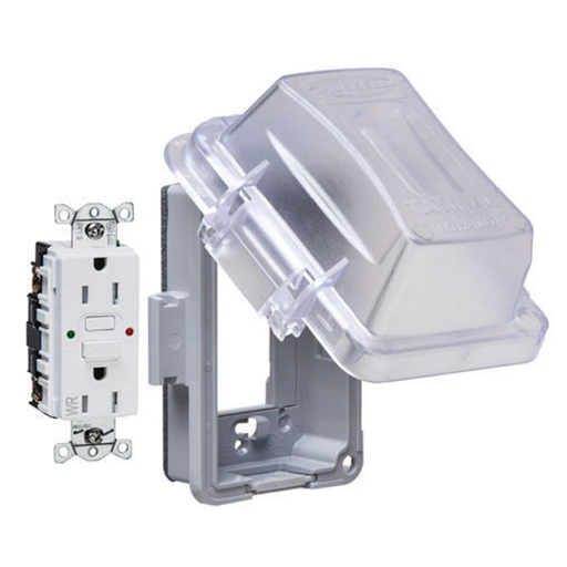 1-Gang, Complete In-Use Cover Kit - EXTRA DUTY Hubbell WRTR 15 AMP Self Test GFCI, Standard In-Use Cover, Box, Receptacle