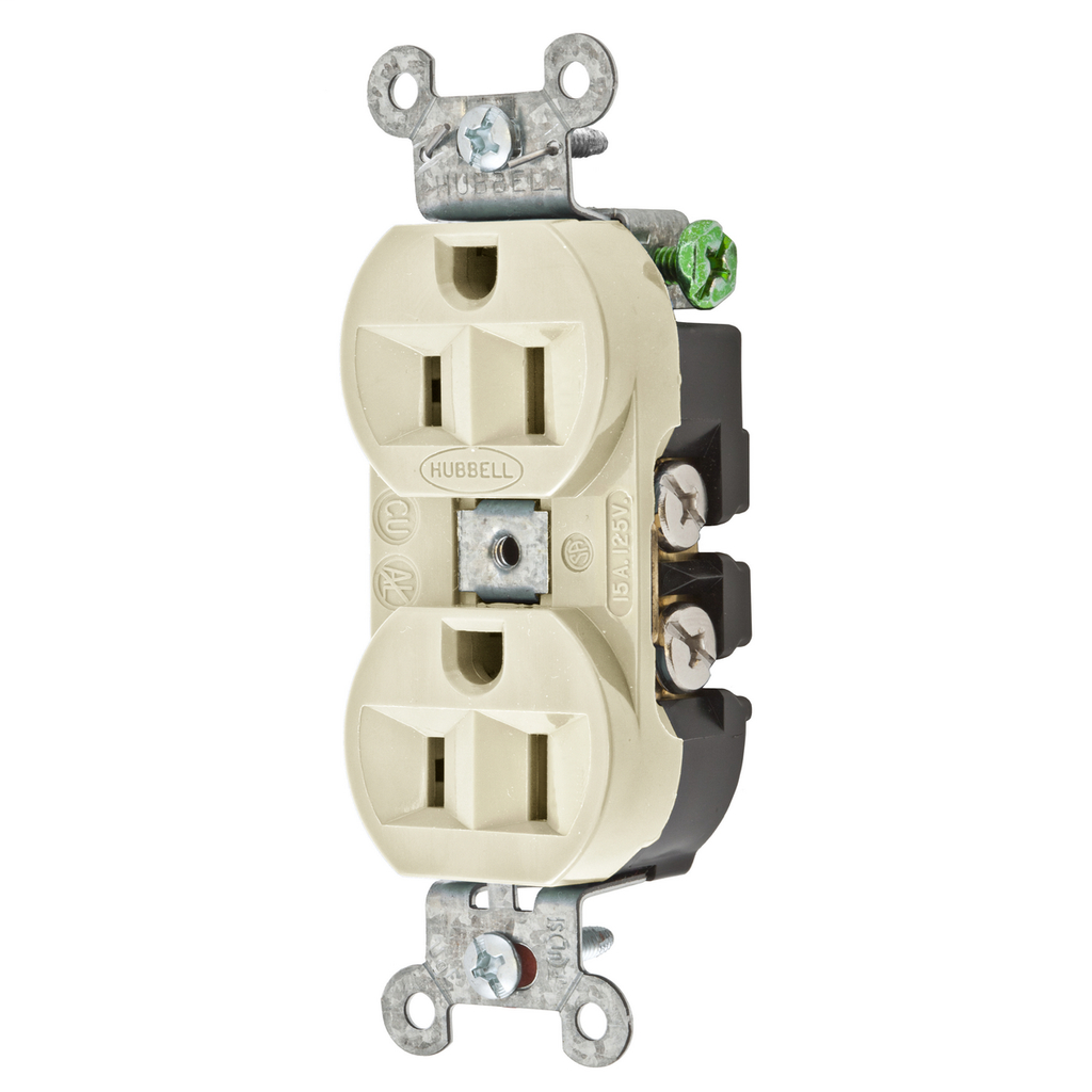 Product image for Hubbell 5262AL Receptacle, DUP SB, HUBPRO, 15A 125V, FG, AL