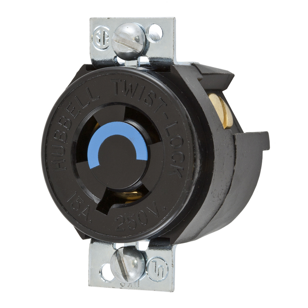 Product image for Hubbell HBL4563 15A 250V Twist-Lock Black Single Panel-Mount Receptacle