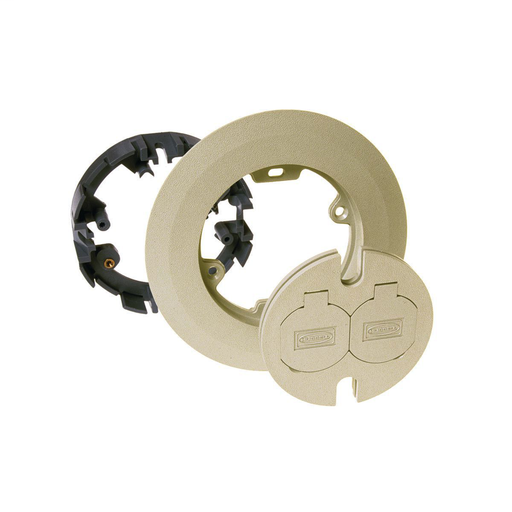 Product image for Raco 6260 Round Floor Box Cover Kit - Includes Nonmetallic Carpet Flange, Ivory Duplex Cover, and Adapter