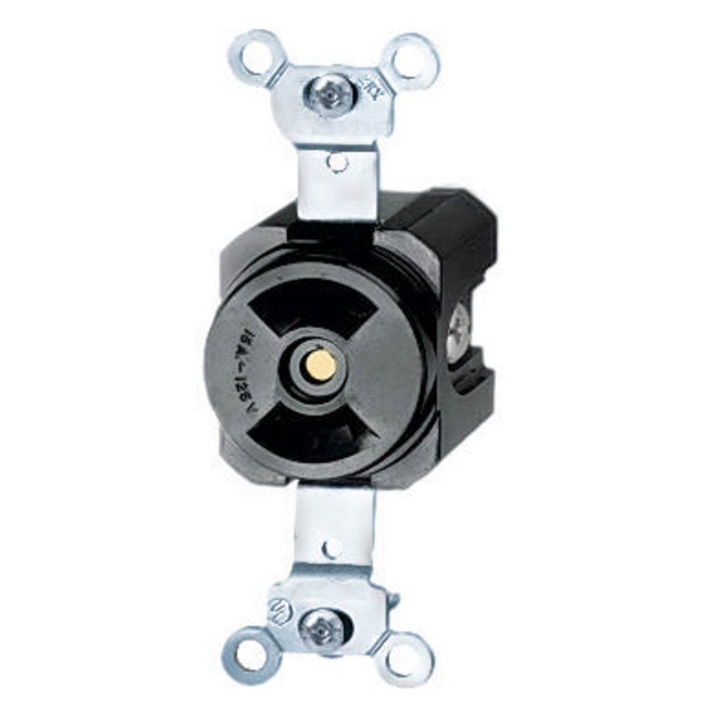 Locking Devices, Industrial, Receptacle, 15A 125V, 2-Pole 2-Wire Non-Grounding, L1-15R, Screw Terminal, Black