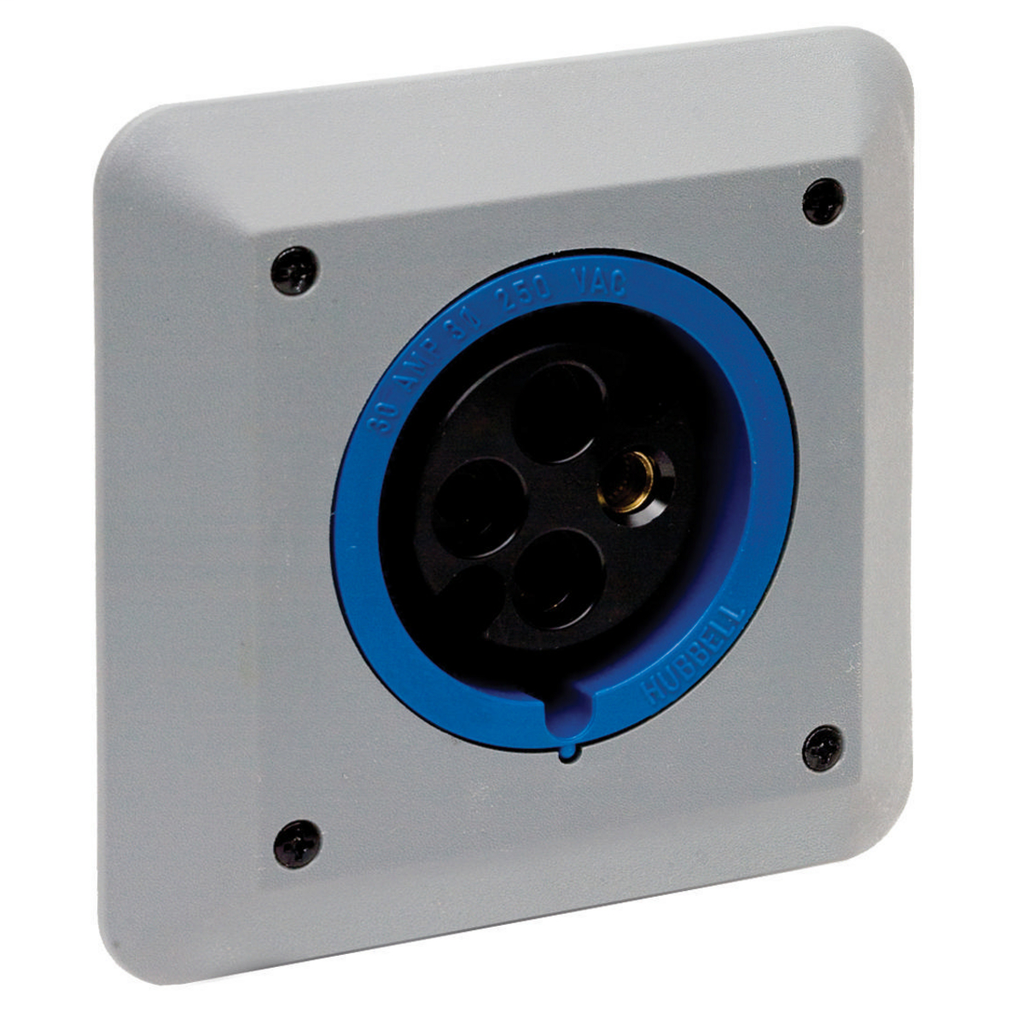 Low Profile Pin and Sleeve Receptacle, IEC, 3P4W, 30A 3PH 250V
